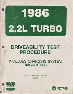 1986 Chrysler / Dodge / Plymouth 2.2L Turbo Driveability Test Procedure Includes Charging System Diagnostics