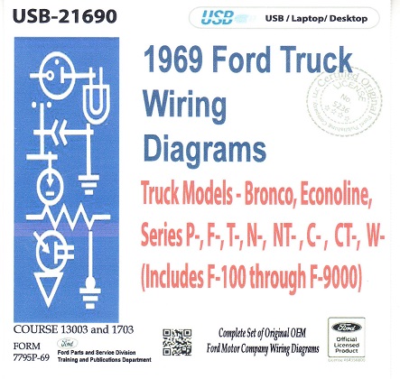 1969 Ford Truck (F100 thru F9000) Wiring Diagrams on USB